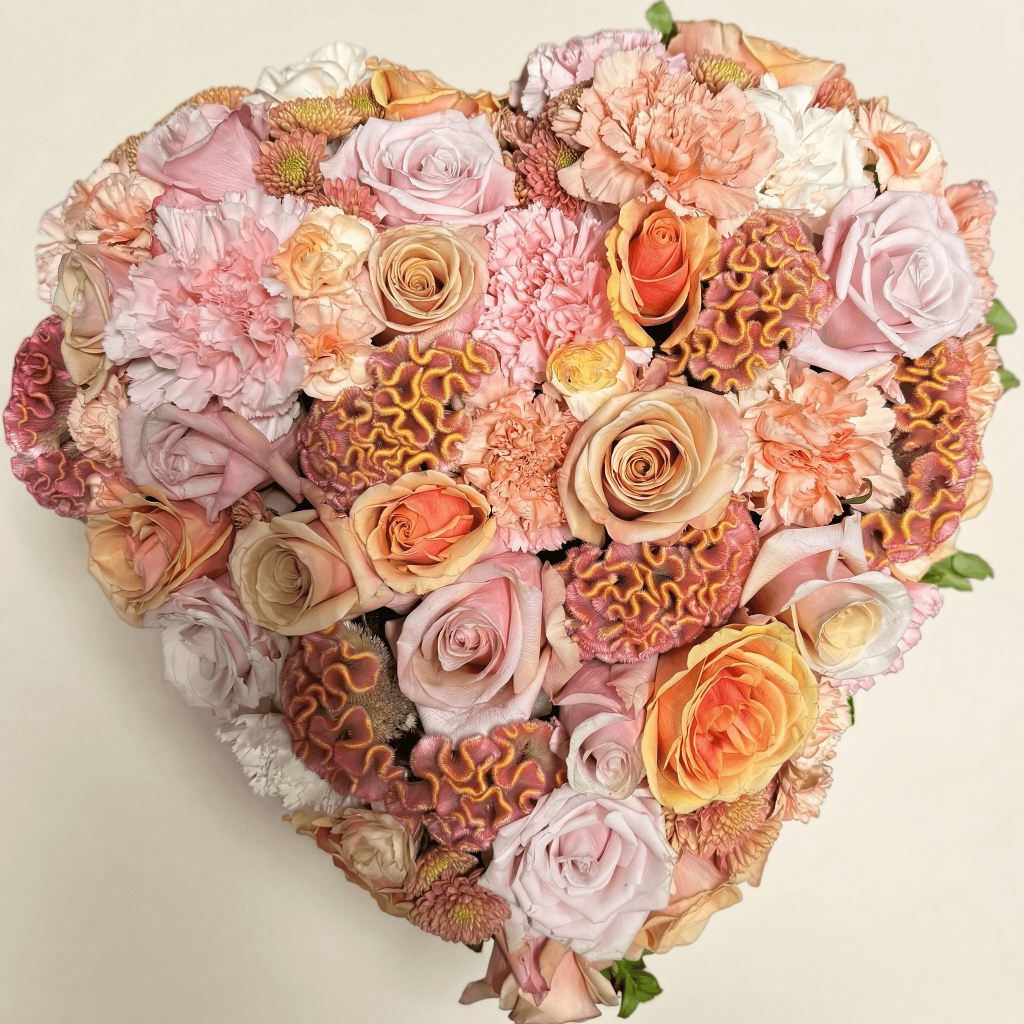 Hjärta av peach och rosa rosor